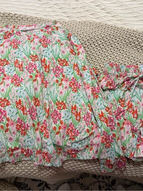 Floral Print Pajama Set - Pink & Green